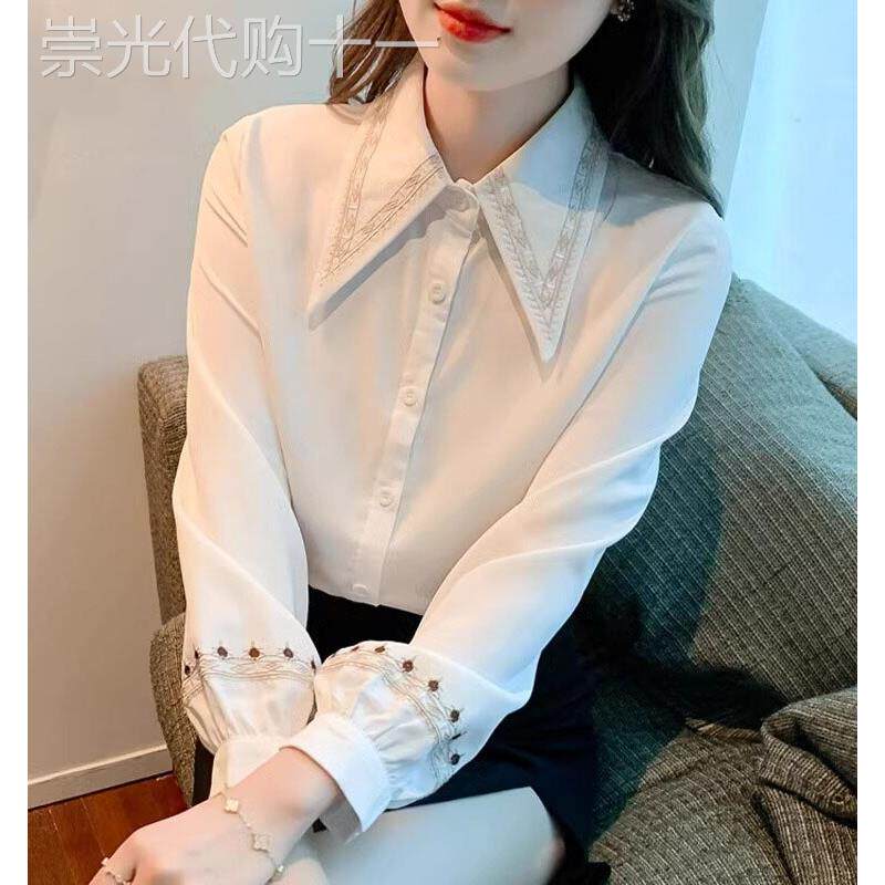 白色衬衫女春秋2025年新款洋气设计感尖领高级感通勤内搭打底上衣