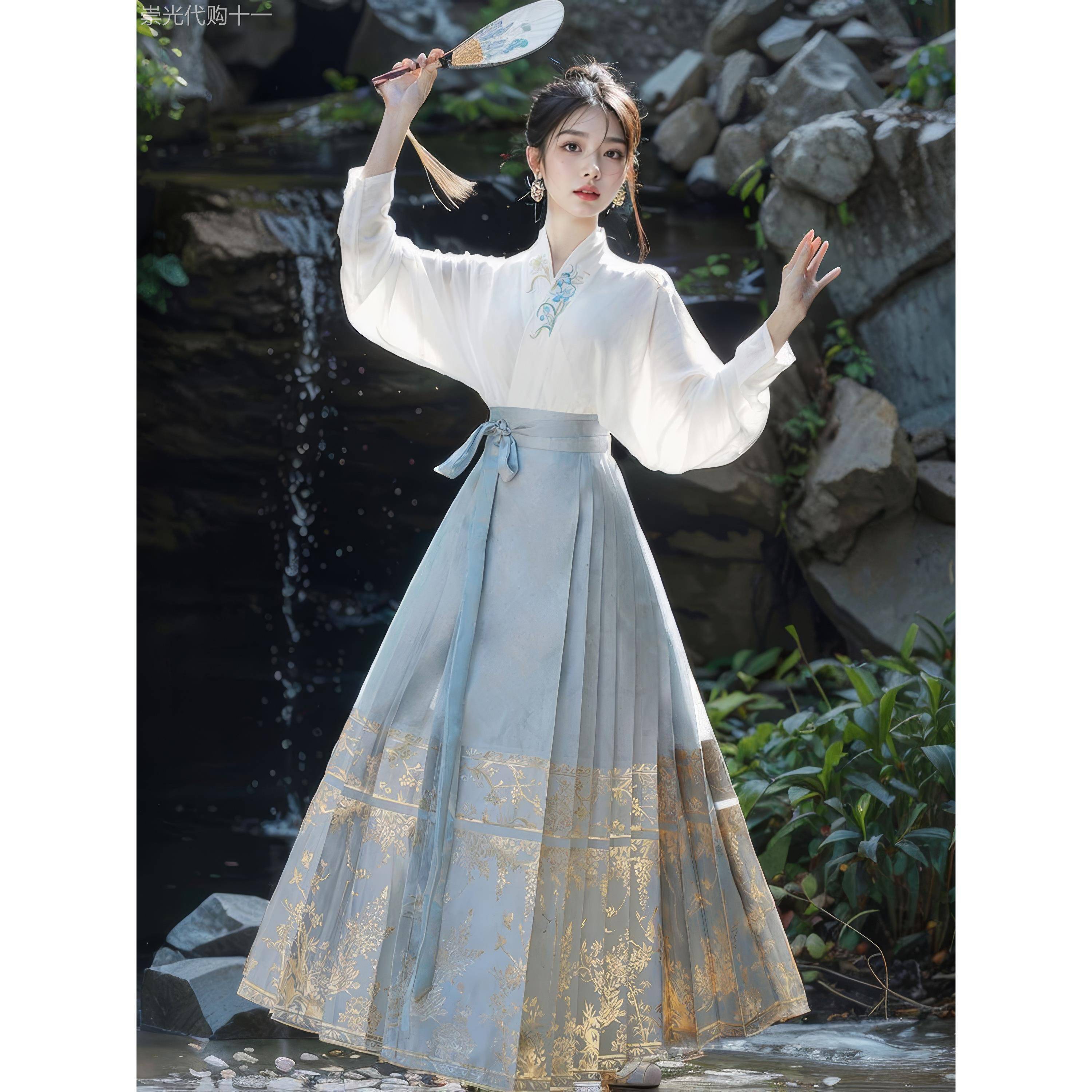 新中式国风马面裙套装连衣裙女夏季新款改良汉服上衣半身裙两件套