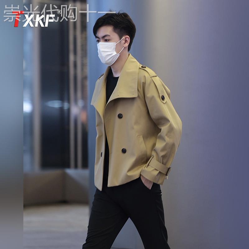 高端卡其色短版风衣外套男士2026新款春秋季休闲翻领开衫夹克男款
