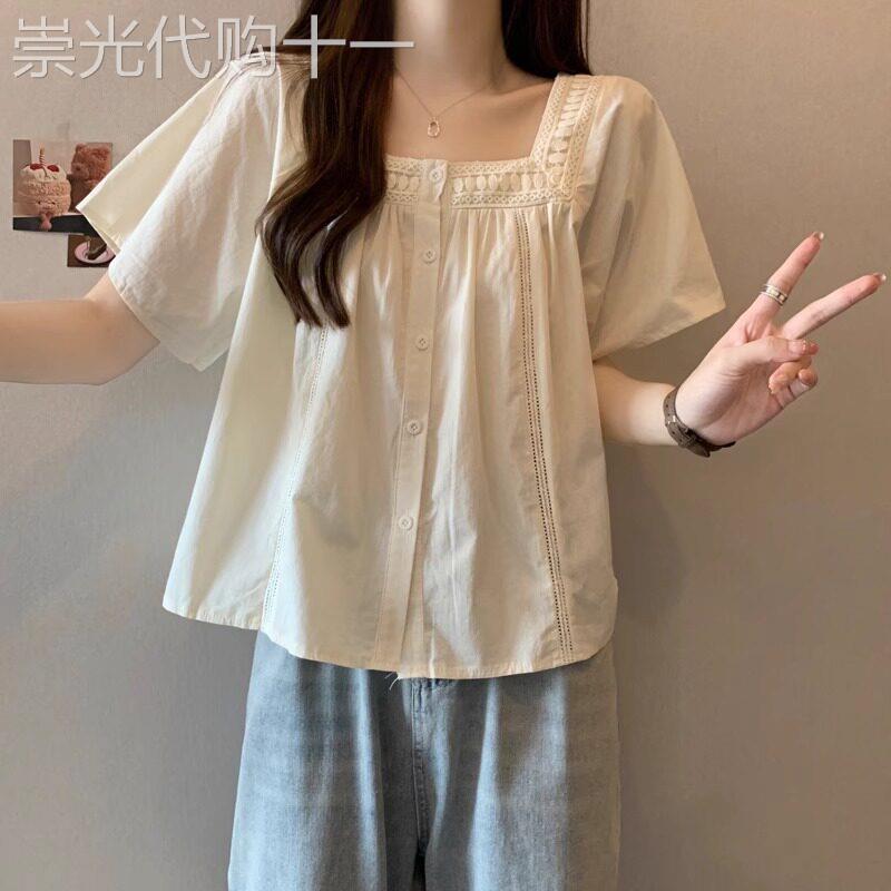 法式雪纺衬衫女夏季薄款2026新款宽松大码遮肚子显瘦短袖t恤上衣