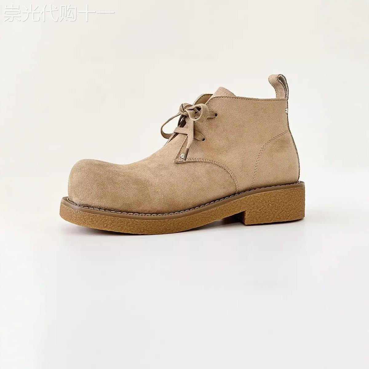 潮牌英伦风翻毛皮圆头马丁靴男秋冬季2025年新款工装靴系带德比鞋