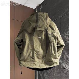 代购2025春秋新款男士外套连帽夹克纯色户外净版工装休闲上衣