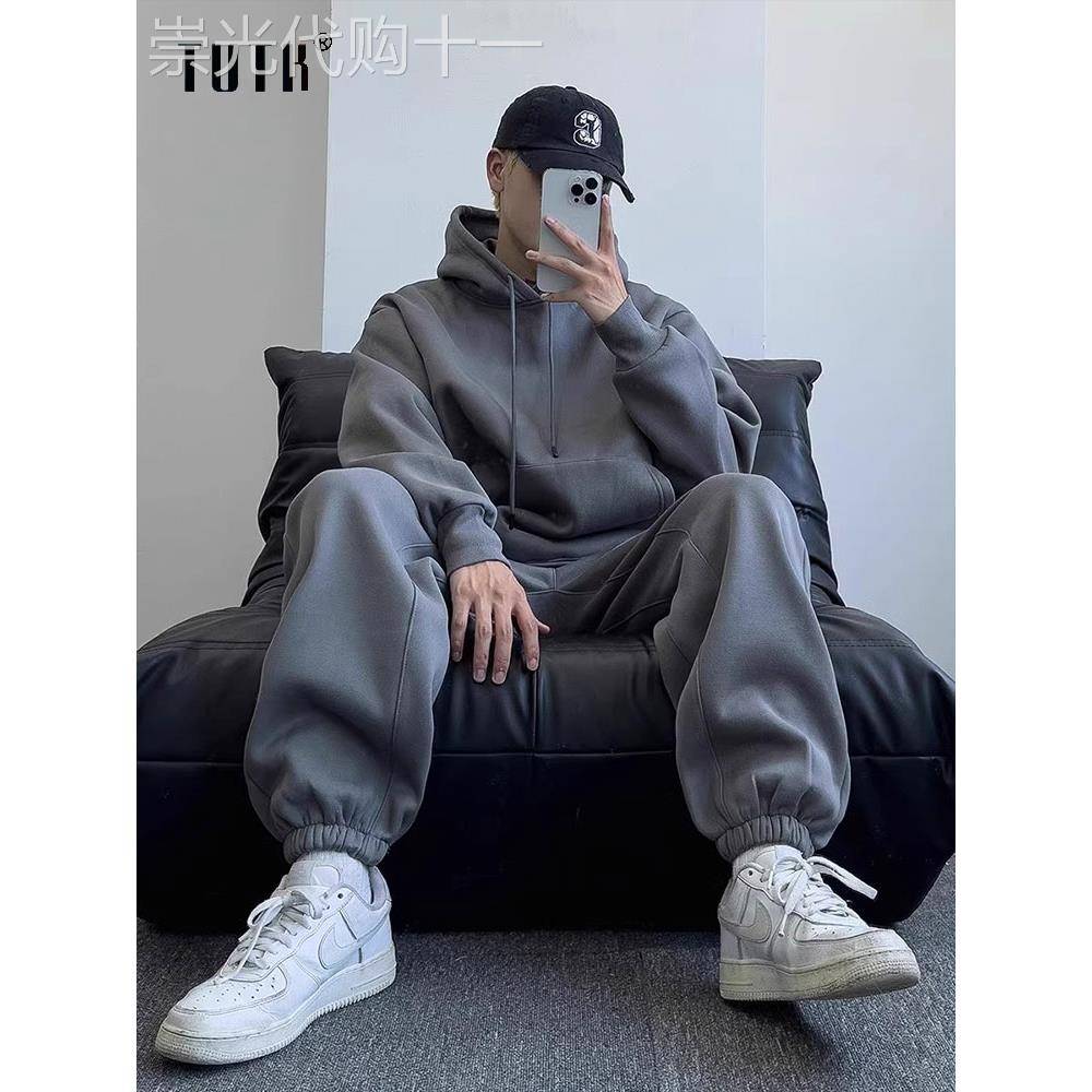 休闲运动套装男款秋冬季潮牌宽松痞帅情侣卫衣卫裤男装搭配一整套