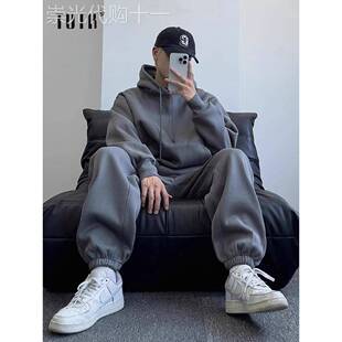 休闲运动套装男款秋冬季潮牌宽松痞帅情侣卫衣卫裤男装搭配一整套
