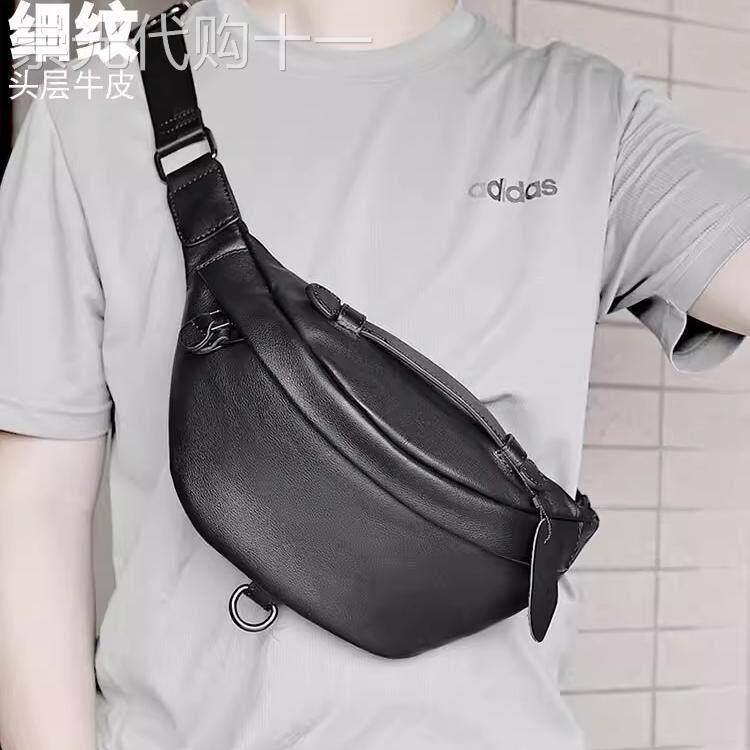 香港代购2025新款真皮胸包男士大容量头层牛皮腰包时尚单肩斜挎包