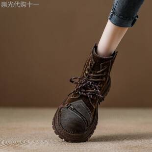 西班牙小众品牌ONGYSL翻毛皮马丁靴女短靴覆古厚底机车英伦风靴子