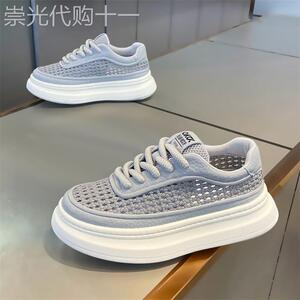轻奢潮牌镂空网眼透气休闲网鞋男士2026夏季时尚厚底增高运动板鞋