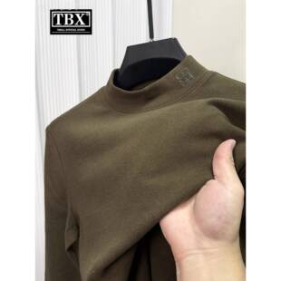 高端德绒打底衫男士2025新款秋冬季加厚保暖双面绒半高领卫衣男款