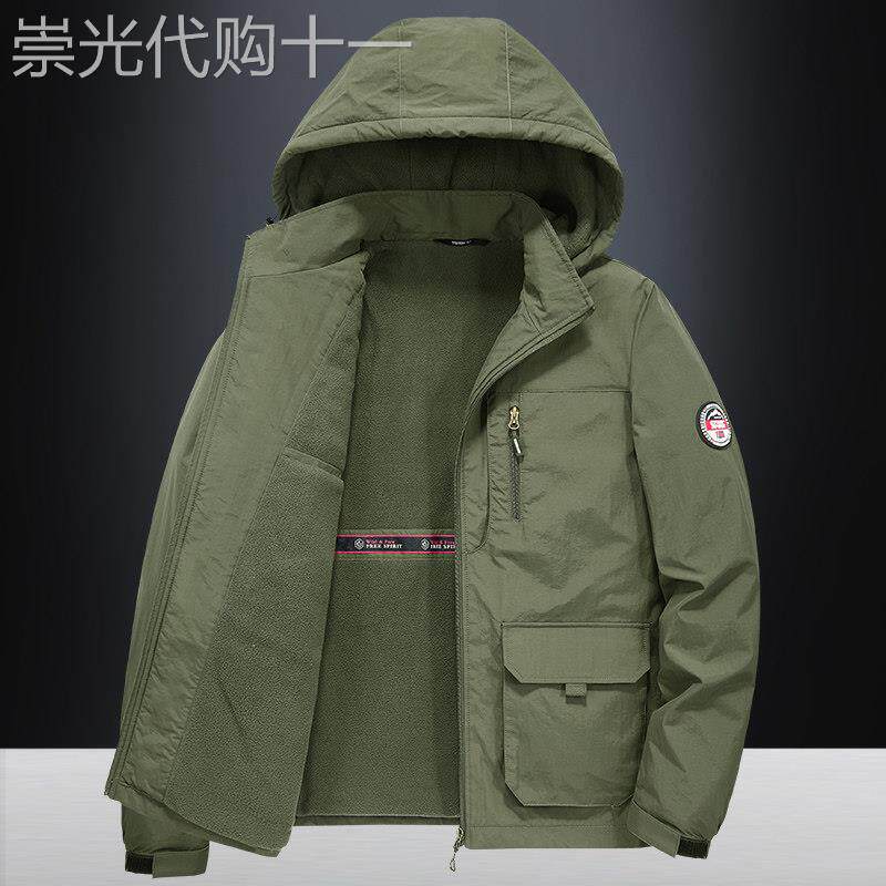 欧洲站!出口米兰~男士加绒秋冬防风工装冲锋衣大尺码运动防水夹