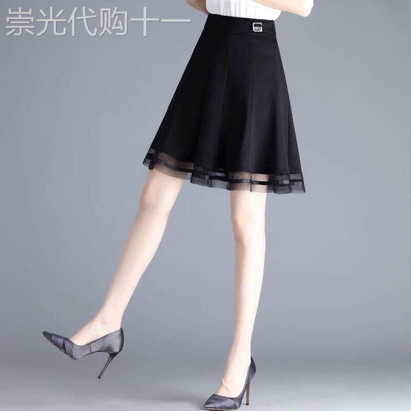 黑色纱裙半身裙女夏季薄款2026新款高腰显瘦小个子网纱A字短裙子