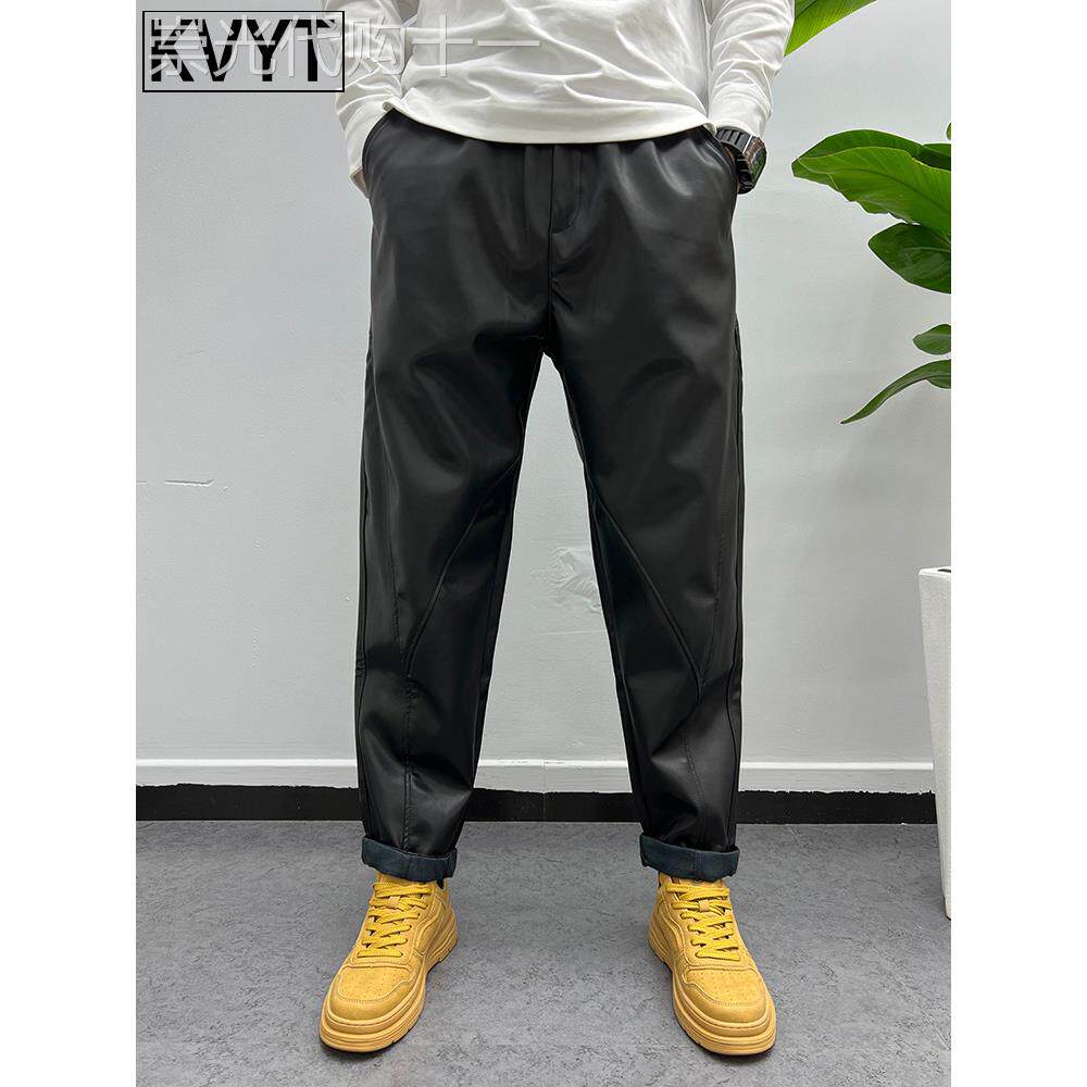 高端男士骑行皮裤2025年秋冬季新款加绒加厚直筒长裤男款保暖裤子