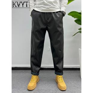 高端男士骑行皮裤2025年秋冬季新款加绒加厚直筒长裤男款保暖裤子