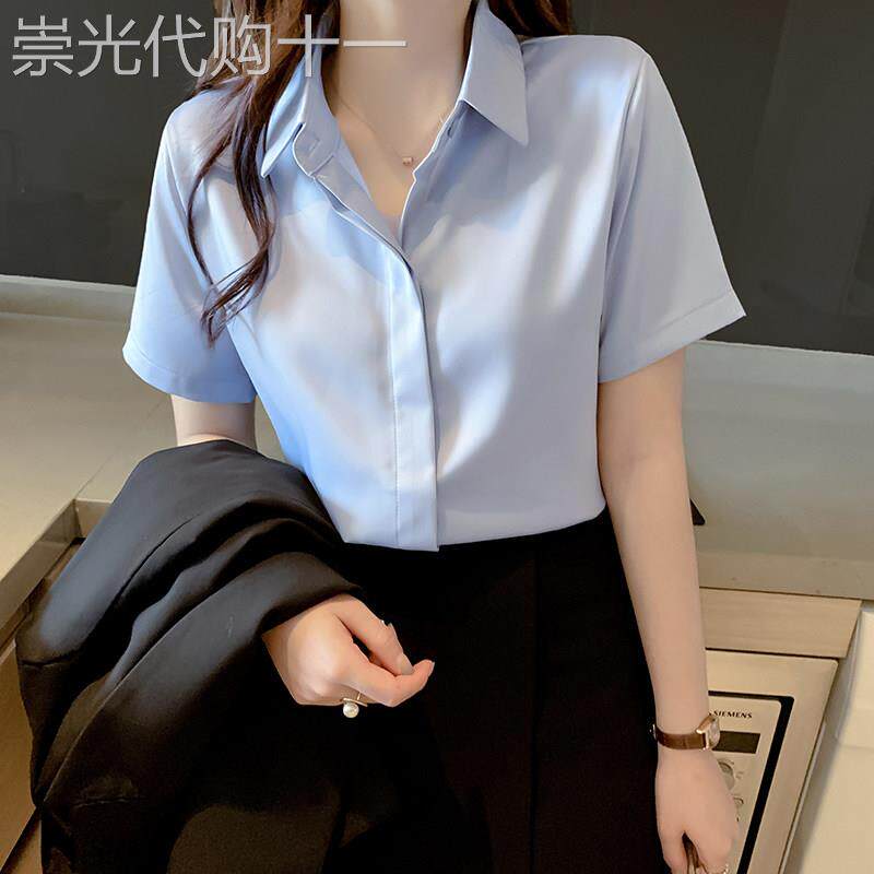 2026新款爆款气质雪纺衫女夏季短袖白色衬衫雪纺衬衫小众别致上衣