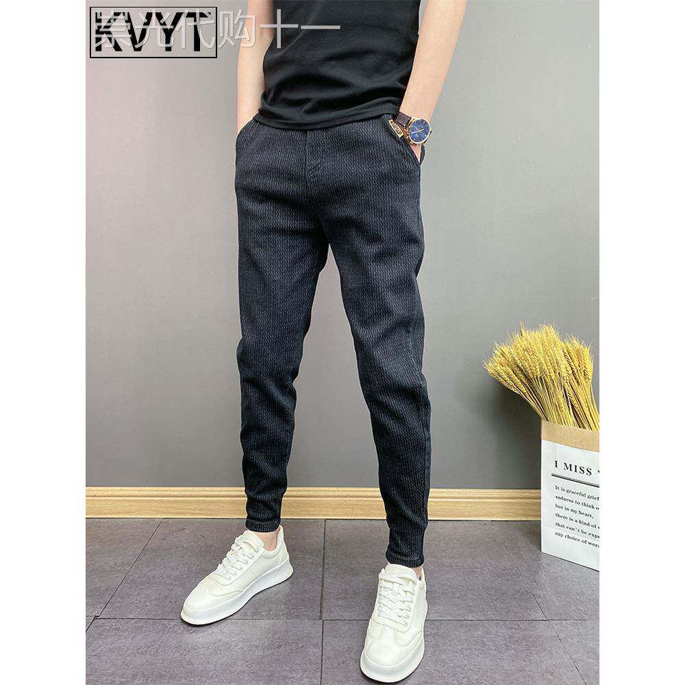 高端男士潮牌痞帅牛仔裤2025年秋冬季新款加绒裤子男修身束脚长裤