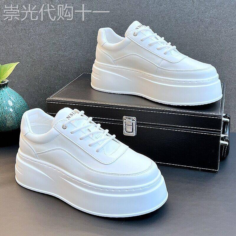 厚底小白鞋男真皮韩版百搭男鞋白色松糕鞋子运动休闲内增高板鞋男
