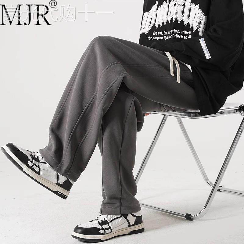 潮牌男士加绒加厚卫裤2025年秋冬季新款宽松直筒运动裤男款休闲裤