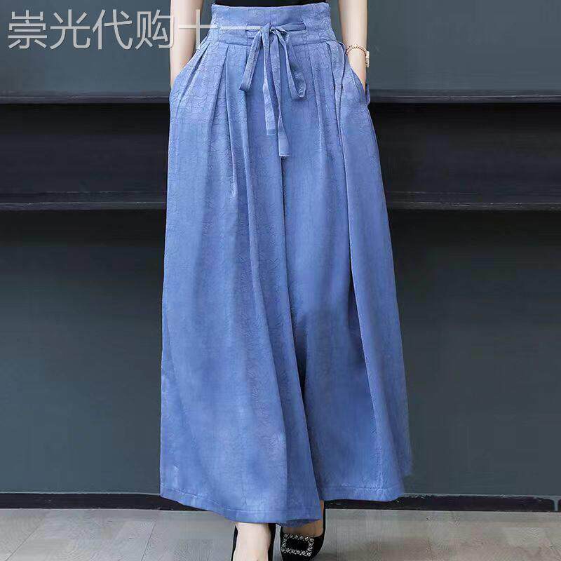 香云纱休闲裤女2025夏季新款真丝高腰九分阔腿裤薄款宽松大码裙裤