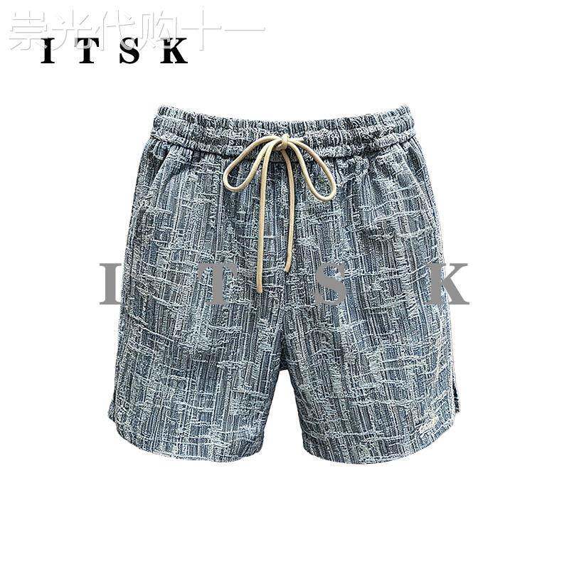 ITSK专柜~夏季新款设计感花纹牛仔短裤男时尚宽松四分裤休闲裤子