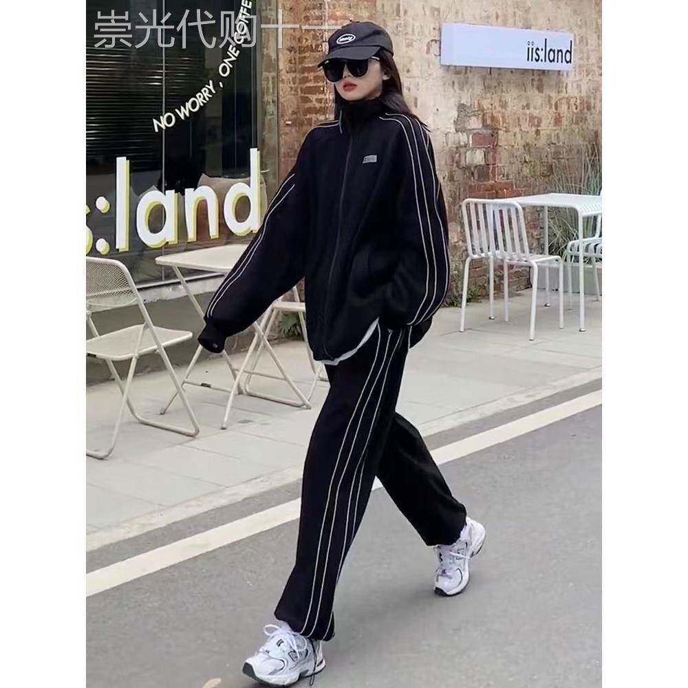 欧洲站休闲运动套装女时尚宽松2025秋冬季新款洋气大码卫衣两件套