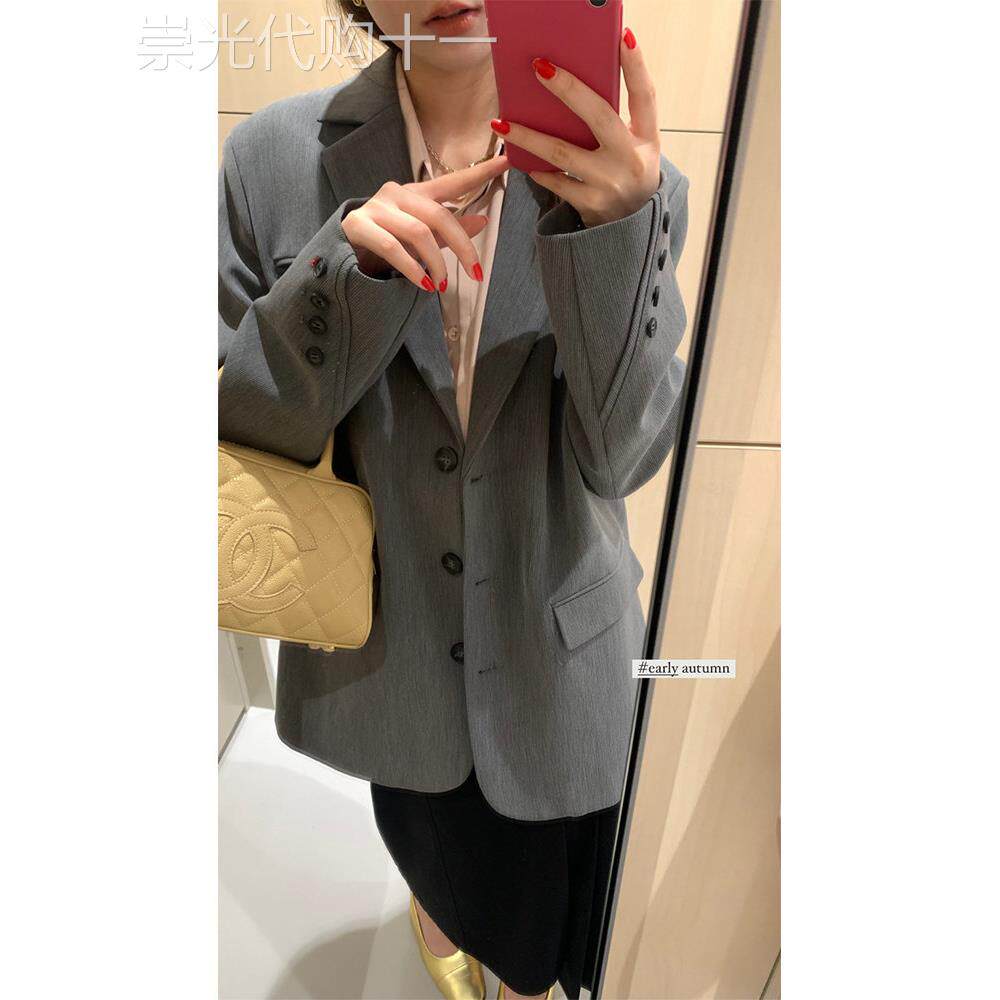 WFYO/韩版卡其色西装外套女小个子春秋新款高级设计休闲廓形西服