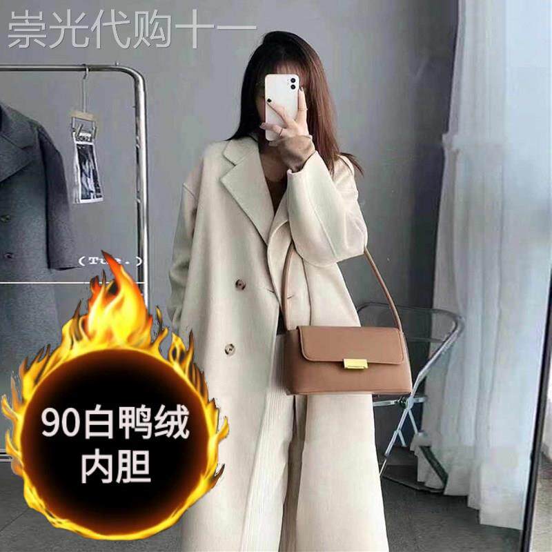 羽绒内胆呢大衣女中长款2025冬季毛呢外套加厚羊绒大衣90绒羽绒服