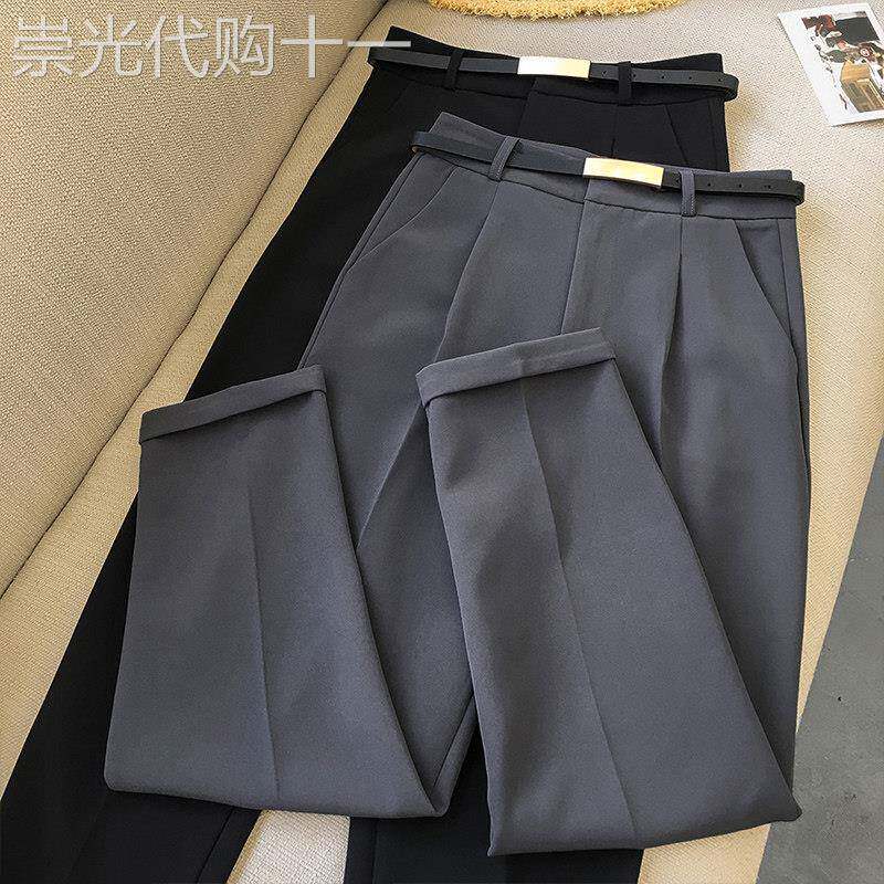 灰色西装裤女夏季2026新款高腰显瘦直筒宽松九分休闲萝卜哈伦裤子