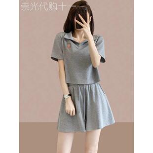 时尚运动服套装女款大尺码胖mm短袖T恤短裤休闲 2025夏季爆款两件
