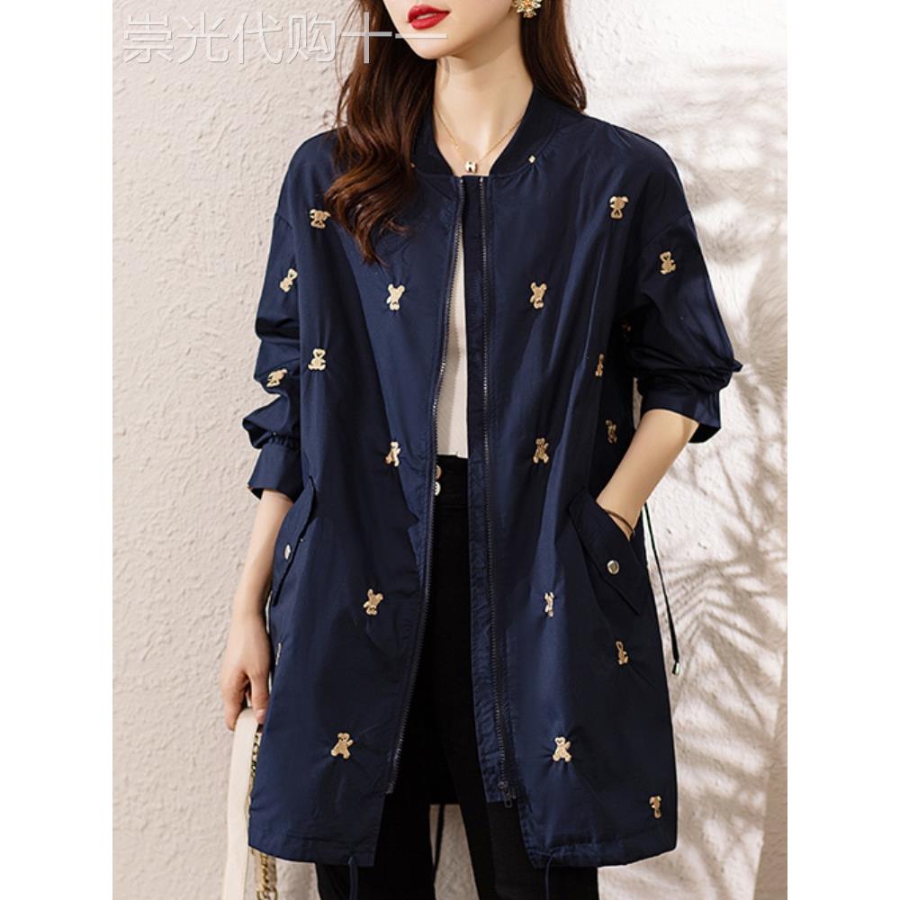 棒球服外套女春秋季2025新款欧货女装长袖宽松显瘦中长款开衫上衣