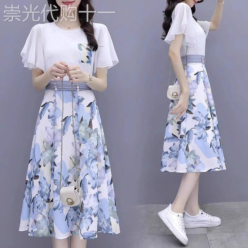 雪纺碎花连衣裙仙女神范夏流行显瘦优雅气质时尚两件套装半身裙子
