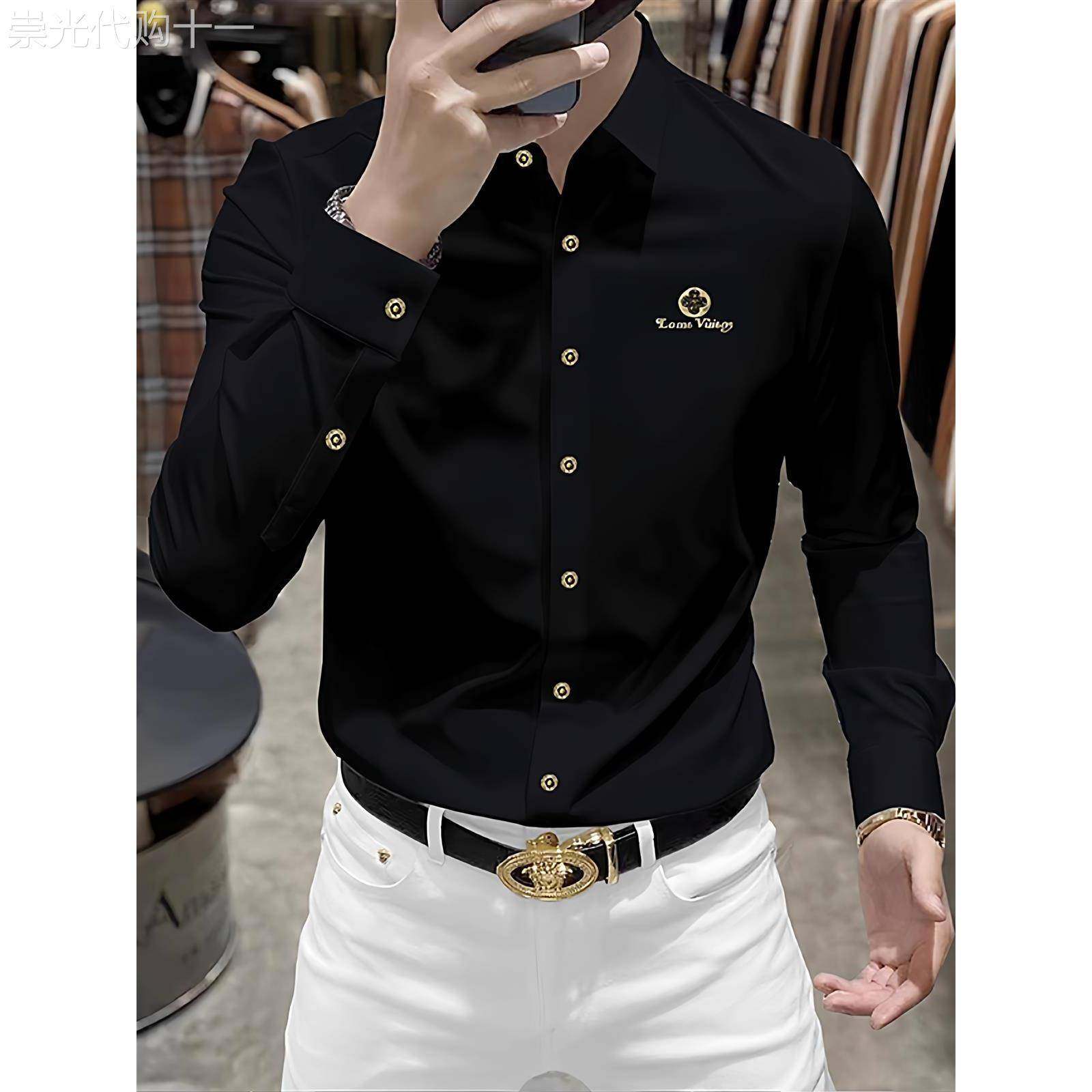 轻奢高级感免烫抗皱弹力长袖衬衫男修身高端新款商务休闲衬衣男潮