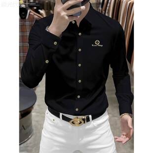 轻奢高级感免烫抗皱弹力长袖衬衫男修身高端新款商务休闲衬衣男潮