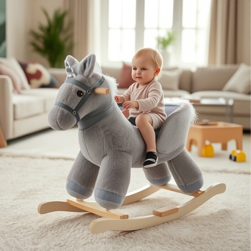 木马儿童摇马毛绒玩具木质底座音乐安抚摇摇椅跨境baby rocking