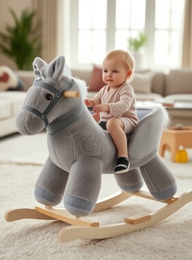木马儿童摇马毛绒玩具木质底座音乐安抚摇摇椅跨境baby rocking