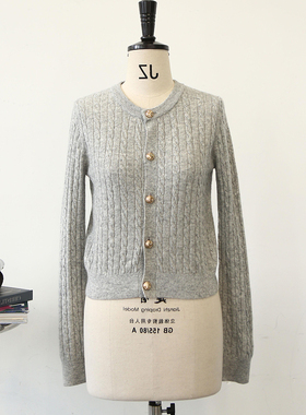 冬季新款减龄百搭开衫女绞花金扣毛衣轻奢圆领针织外套秋新款