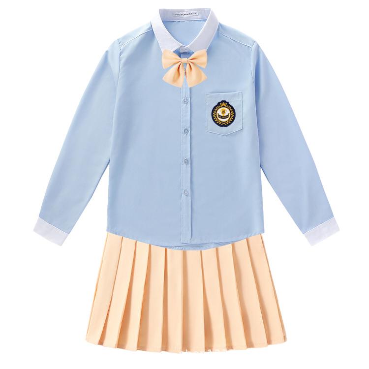 英德依鼎服装有限公司单衫系列蓝色尖领长袖单衣配纯色裙子学院风