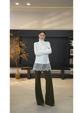 DENGDAHA「时髦助攻」优雅知性风 蕾丝拼接高领打底衫HBZW800125