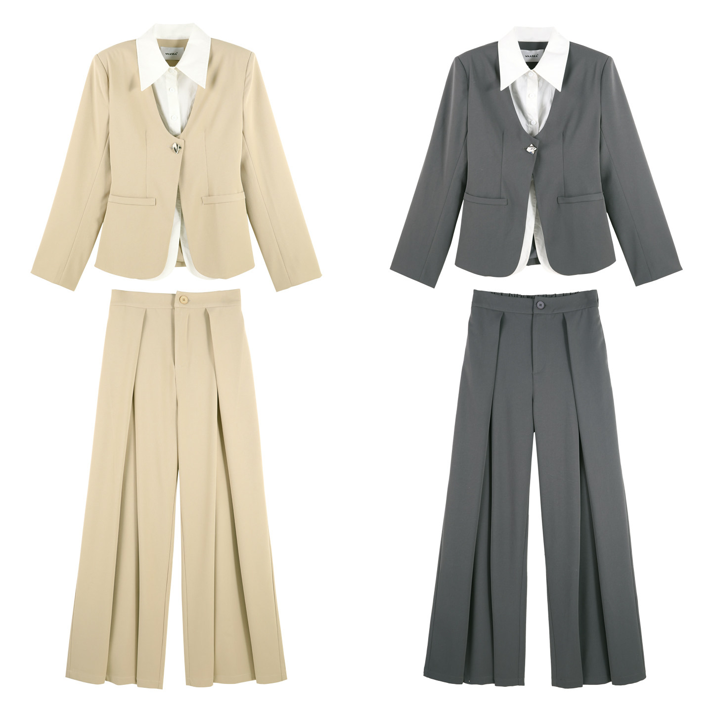 DENGDAHA「时尚编辑」通勤风 撞色翻领西装阔腿裤套装HBZXP730006,女装/女士精品,时尚套装,淘宝优惠券,粉丝福利购,淘宝优惠卷