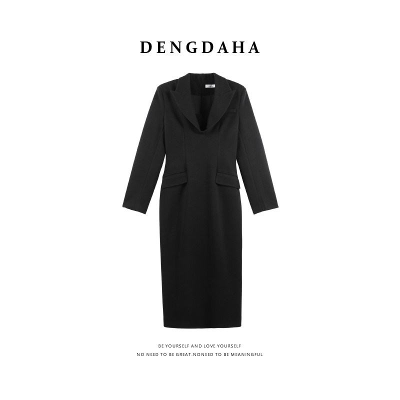 DENGDAHA「解放天性」高级感 西装领中长款连衣裙HBZXP710125