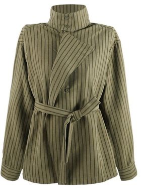 DENGDAHA「引领风潮」复古设计不对称立领条纹收腰衬衫HBZW800124