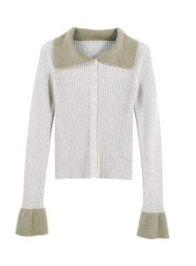 DENGDAHA「舒适派」法式复古风 毛领针织衫袖口毛绒HBZXW918555