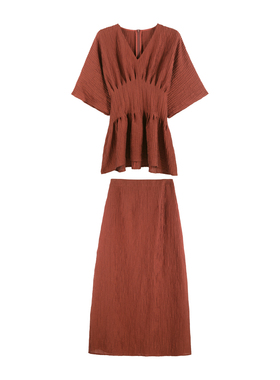 塑造风姿2025夏季纯色短袖上衣高腰半身裙时尚套装SHBZXP621240