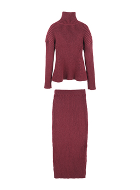 DENGDAHA「享受冬日」复古风高领针织上衣包臀半裙套装HBZX641487