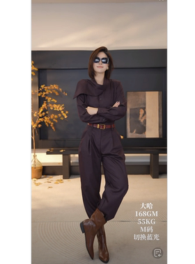 DENGDAHA「摩登腔调」小个子休闲套装女士秋装松弛气质衬衫两件套