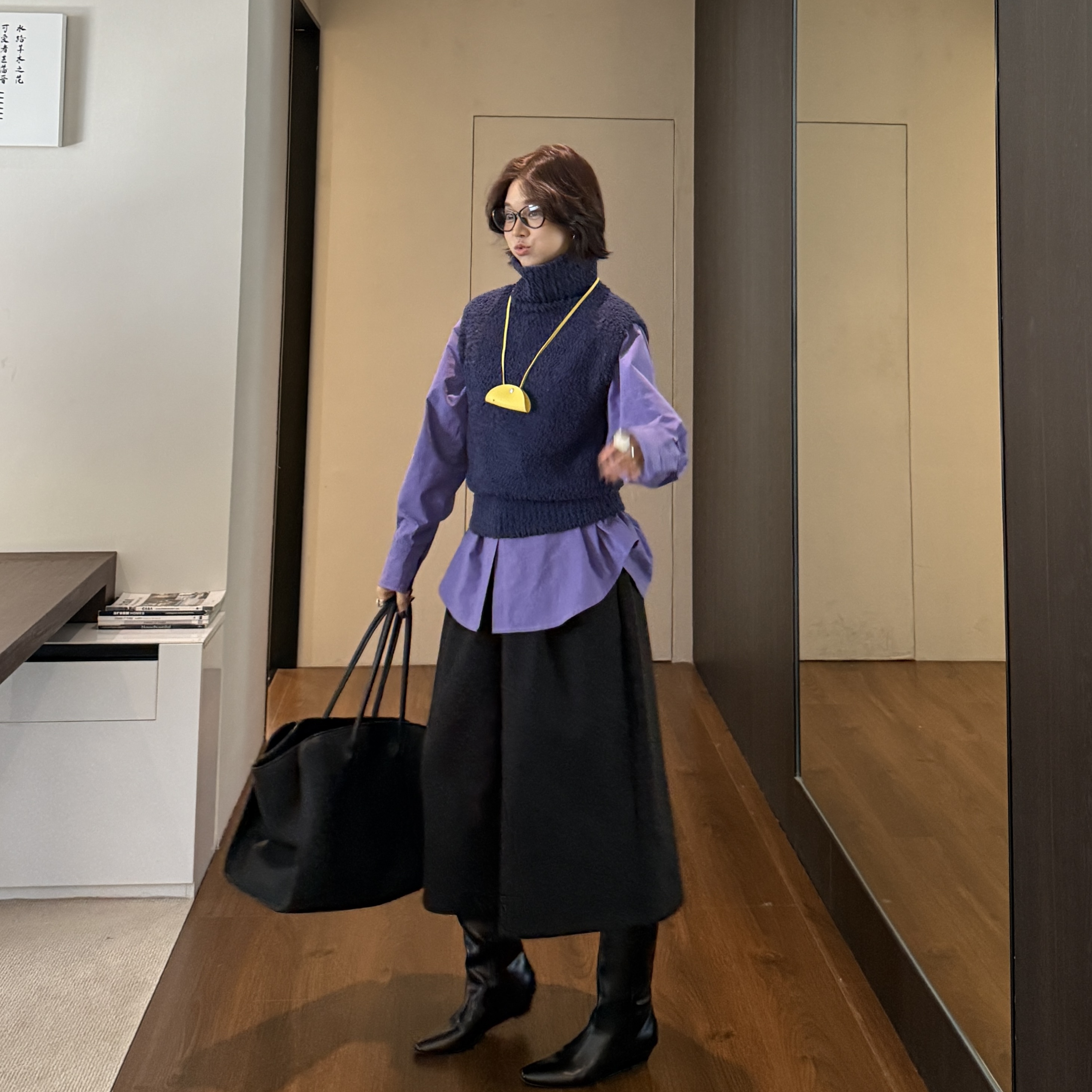 DENGDAHA「暖意相拥」简约风通勤保暖针织高领无袖背心HBZX641484