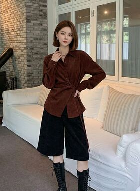 2025秋冬季新款复古灯芯绒抽绳下摆衬衫HBZWW918440