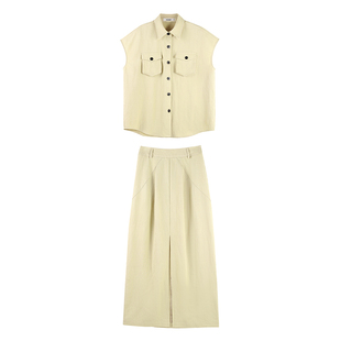 翻领上衣长款 无袖 高腰裙SHBZC621204 清新风套装 「无尽假日」夏季