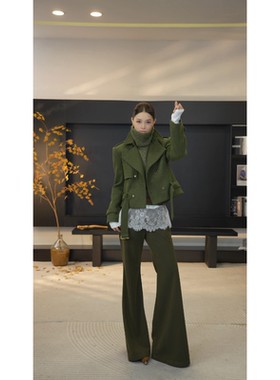 DENGDAHA「绒绪漫意」御姐风 秋冬翻领腰带百搭外套HBZW800122