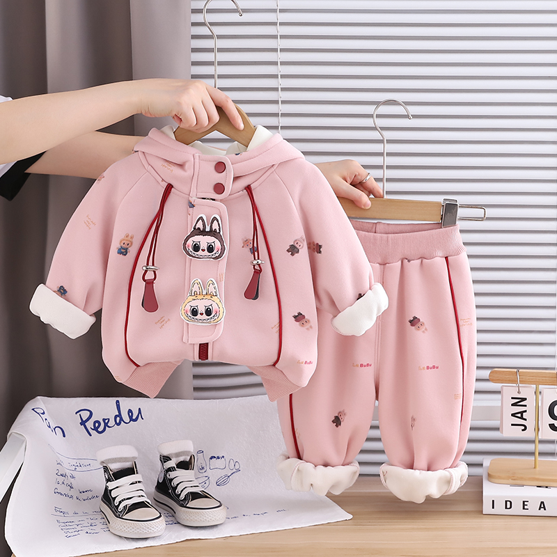女童加绒卫衣套装2025新款洋气儿童冬装小女孩外套宝宝秋冬两件套