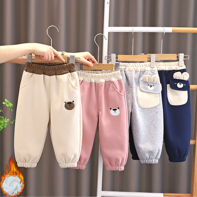 女童加绒裤子男童秋冬休闲裤1一3岁宝宝一体绒卫裤儿童冬季运动裤