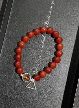 天然红玛瑙圆珠纯银原创设计手链